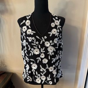 JKARA V Neck Sleeveless Sequin & Beaded Top - Holiday or Date Night